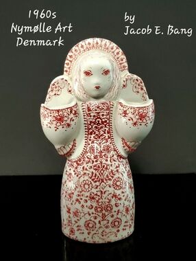 Nymolle Art Denmark Red & White Ceramic Angel by Jacob E. Bang